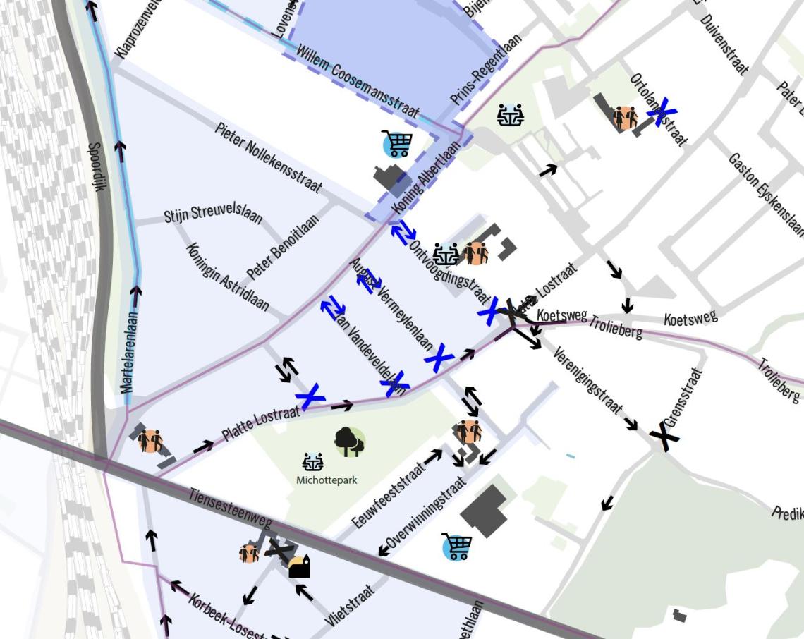 Kaart omgeving Platte Lostraat aan het Michottepark