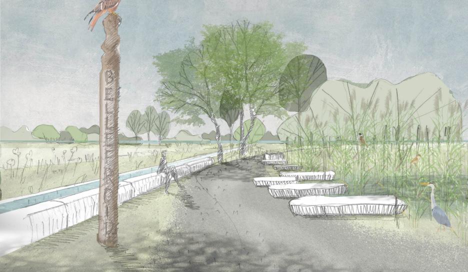 Schets van de nieuwe toegangszone aan de Vaart Schets van de nieuwe toegangszone aan de Vaart