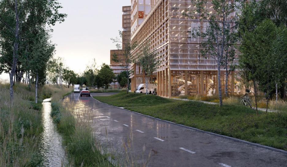 Toekomstbeeld: nieuwe weg voor auto’s vanaf het Vuntcomplex