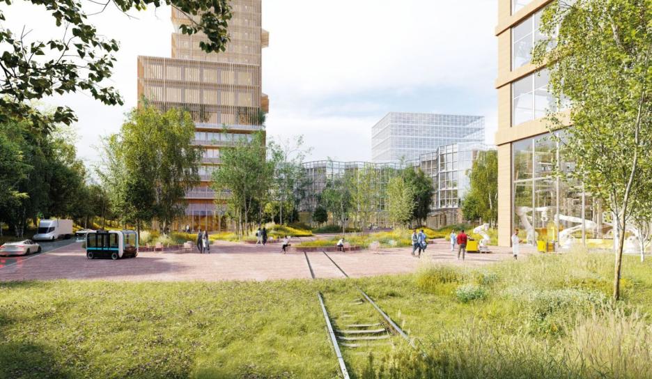 Toekomstbeeld: centraal plein tussen de gebouwen